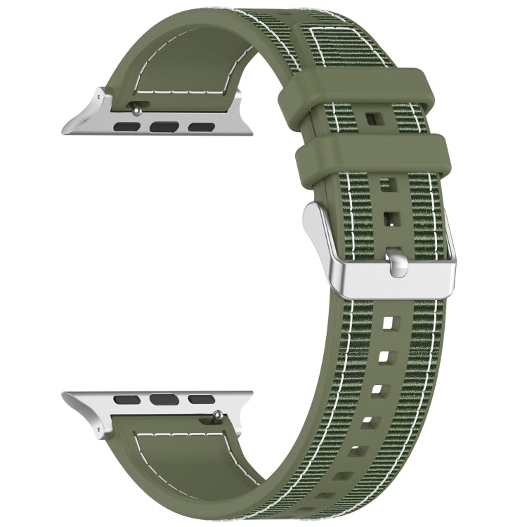 For Apple Watch Series 9 45mm Ordinary Buckle Hybrid Nylon Braid Silicone Watch Band(Green) - Watch Bands by PMC Jewellery | Online Shopping South Africa | PMC Jewellery