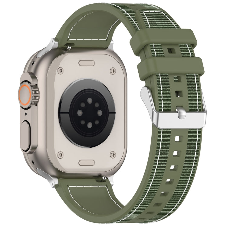 For Apple Watch Ultra 49mm Ordinary Buckle Hybrid Nylon Braid Silicone Watch Band(Green) - Watch Bands by PMC Jewellery | Online Shopping South Africa | PMC Jewellery