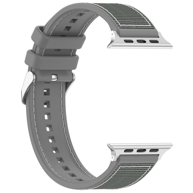 For Apple Watch Series 7 45mm Ordinary Buckle Hybrid Nylon Braid Silicone Watch Band(Grey) - Watch Bands by PMC Jewellery | Online Shopping South Africa | PMC Jewellery