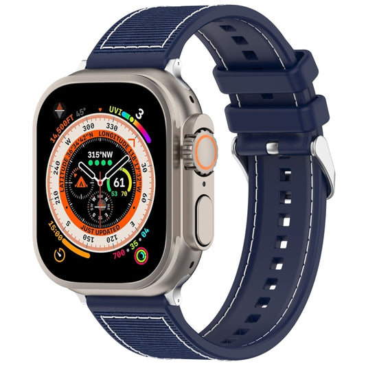 For Apple Watch Series 5 44mm Ordinary Buckle Hybrid Nylon Braid Silicone Watch Band(Midnight Blue) - Watch Bands by PMC Jewellery | Online Shopping South Africa | PMC Jewellery