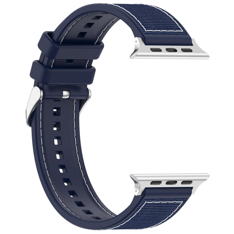 For Apple Watch 42mm Ordinary Buckle Hybrid Nylon Braid Silicone Watch Band(Midnight Blue) - Watch Bands by PMC Jewellery | Online Shopping South Africa | PMC Jewellery