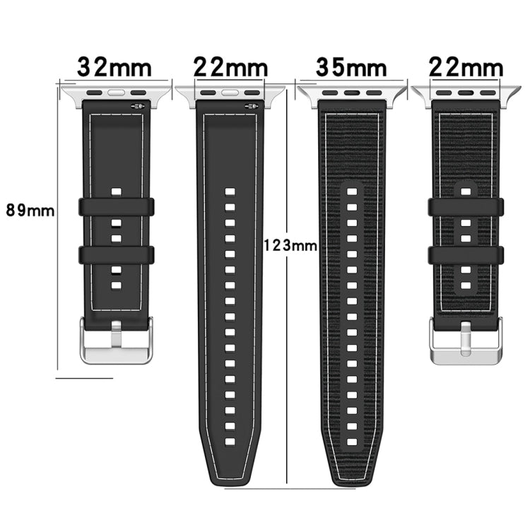 For Apple Watch Series 9 41mm Ordinary Buckle Hybrid Nylon Braid Silicone Watch Band(Black) - Watch Bands by PMC Jewellery | Online Shopping South Africa | PMC Jewellery