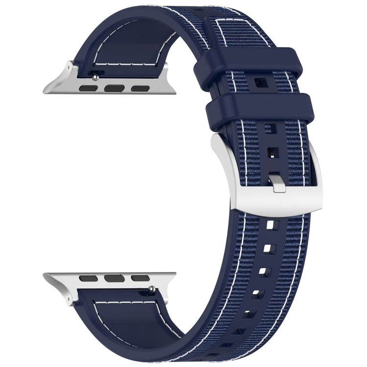 For Apple Watch SE 2023 40mm Official Buckle Hybrid Nylon Braid Silicone Watch Band(Midnight Blue) - Watch Bands by PMC Jewellery | Online Shopping South Africa | PMC Jewellery