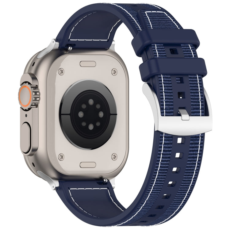 For Apple Watch Series 6 44mm Official Buckle Hybrid Nylon Braid Silicone Watch Band(Midnight Blue) - Watch Bands by PMC Jewellery | Online Shopping South Africa | PMC Jewellery