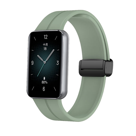 For Honor Band 9 Magnetic Folding Black Buckle Silicone Watch Band(Grey Green) - Watch Bands by PMC Jewellery | Online Shopping South Africa | PMC Jewellery