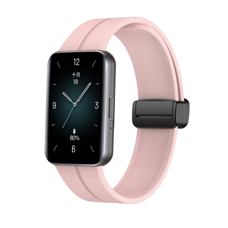For Honor Band 9 Magnetic Folding Black Buckle Silicone Watch Band(Light Pink) - Watch Bands by PMC TechLife | Online Shopping South Africa | PMC TechLife