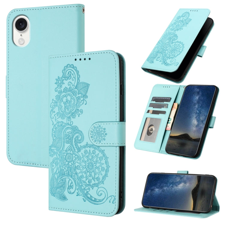 For iPhone SE 2024 Datura Flower Embossed Flip Leather Phone Case(Light Blue) - More iPhone Cases by PMC Jewellery | Online Shopping South Africa | PMC Jewellery | Buy Now Pay Later Mobicred