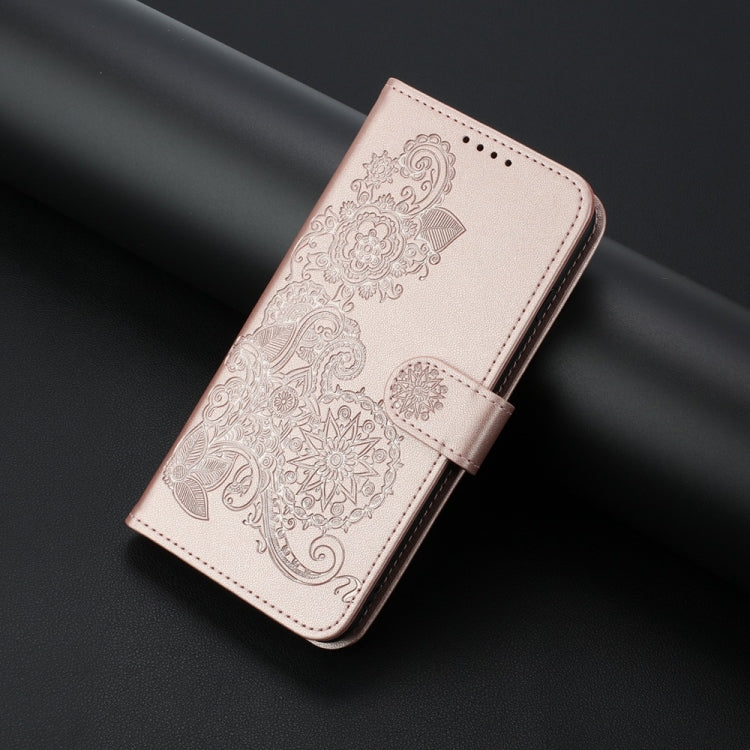 For iPhone 16 Pro Datura Flower Embossed Flip Leather Phone Case(Rose Gold) - iPhone 16 Pro Cases by PMC Jewellery | Online Shopping South Africa | PMC Jewellery | Buy Now Pay Later Mobicred