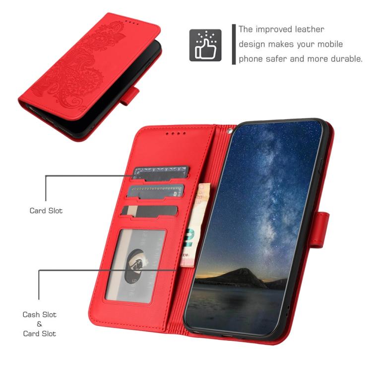 For iPhone 17 Pro Datura Flower Embossed Flip Leather Phone Case(Red) - free shipping - PMc TechLife - Order now!