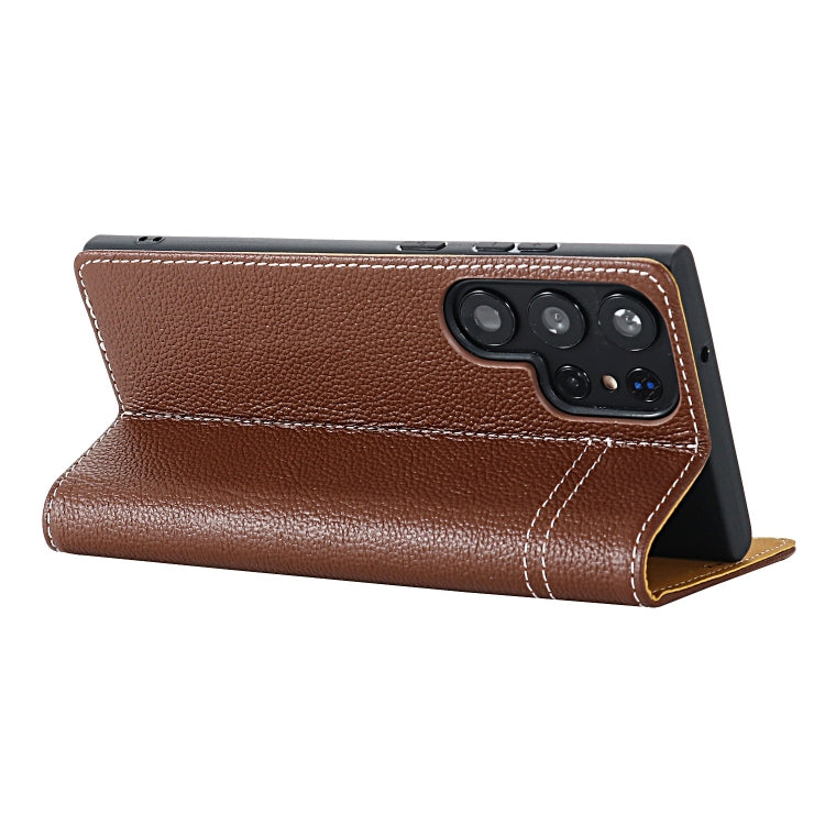 For Samsung Galaxy S24 5G GEBEI Top-grain Horizontal Flip Leather Phone Case(Brown) - Galaxy S24 5G Cases by GEBEI | Online Shopping South Africa | PMC Jewellery | Buy Now Pay Later Mobicred