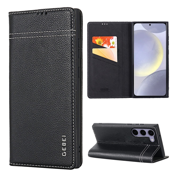 For Samsung Galaxy S24 5G GEBEI Top-grain Horizontal Flip Leather Phone Case(Black) - Galaxy S24 5G Cases by GEBEI | Online Shopping South Africa | PMC Jewellery | Buy Now Pay Later Mobicred