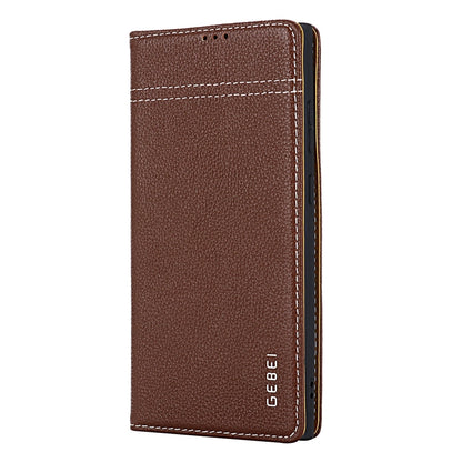 For Samsung Galaxy S24+ 5G GEBEI Top-grain Horizontal Flip Leather Phone Case(Brown) - Galaxy S24+ 5G Cases by GEBEI | Online Shopping South Africa | PMC Jewellery | Buy Now Pay Later Mobicred