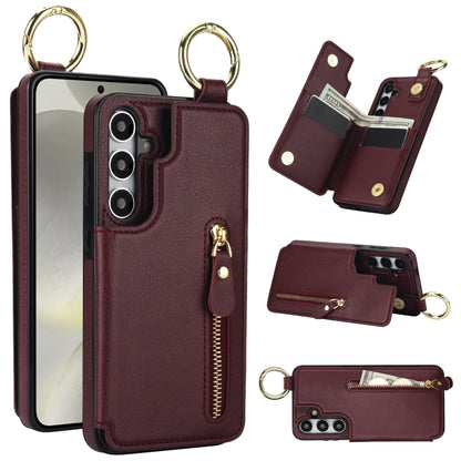 For Samsung Galaxy S24+ 5G Litchi Texture Zipper Double Buckle Card Bag Phone Case(Maroon Red) - Galaxy S24+ 5G Cases by PMC Jewellery | Online Shopping South Africa | PMC Jewellery | Buy Now Pay Later Mobicred