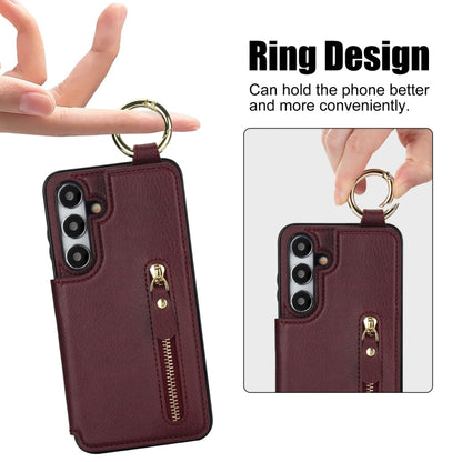 For Samsung Galaxy S24+ 5G Litchi Texture Zipper Double Buckle Card Bag Phone Case(Maroon Red) - Galaxy S24+ 5G Cases by PMC Jewellery | Online Shopping South Africa | PMC Jewellery | Buy Now Pay Later Mobicred