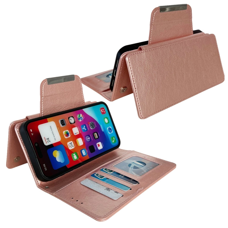 For iPhone 16 Plus Multifunctional Seven Cards Wallet Leather Phone Case(Rose Gold) - iPhone 16 Plus Cases by PMC Jewellery | Online Shopping South Africa | PMC Jewellery | Buy Now Pay Later Mobicred