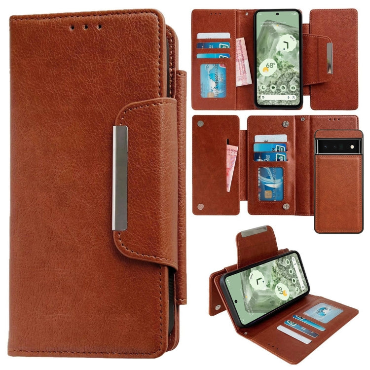 For Google Pixel 6 Pro Multifunctional 7-Card Wallet Leather Phone Case(Brown) - Google Cases by PMC TechLife | Online Shopping South Africa | PMC TechLife | Buy Now Pay Later Mobicred