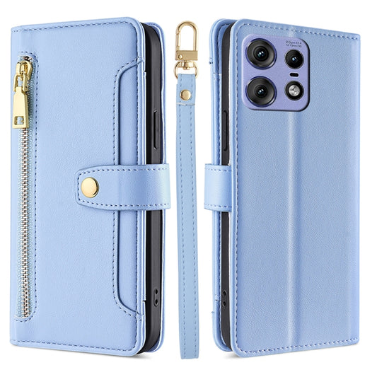 For Motorola Edge 50 Pro 5G Sheep Texture Cross-body Zipper Wallet Leather Phone Case(Blue) - Motorola Cases by PMC Jewellery | Online Shopping South Africa | PMC Jewellery | Buy Now Pay Later Mobicred