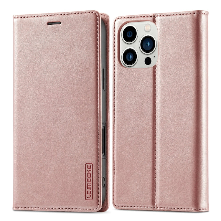 For iPhone 16 Pro Max LC.IMEEKE Strong Magnetism Microfiber Leather Phone Case(Rose Gold) - iPhone 16 Pro Max Cases by LC.IMEEKE | Online Shopping South Africa | PMC Jewellery | Buy Now Pay Later Mobicred