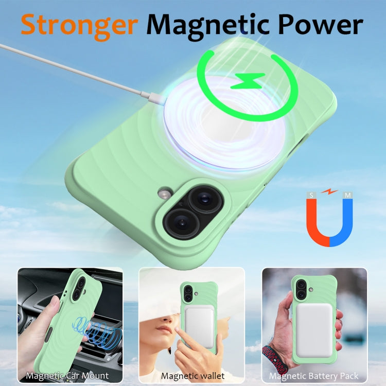 For iPhone 16 Wave Texture MagSafe Magnetic Liquid Silicone Phone Case(Green) - iPhone 16 Cases by PMC Jewellery | Online Shopping South Africa | PMC Jewellery | Buy Now Pay Later Mobicred