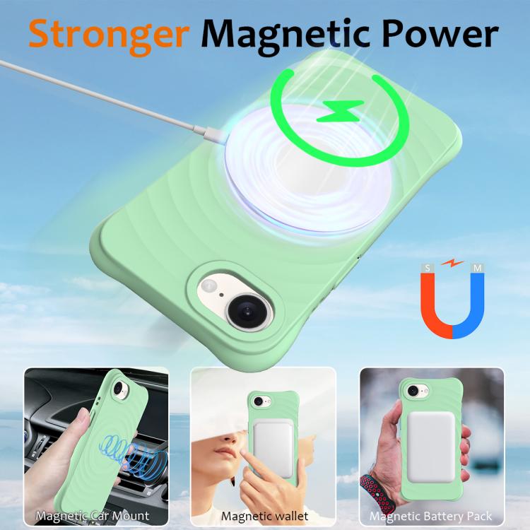 For iPhone 16e Wave Texture MagSafe Magnetic Liquid Silicone Phone Case(Green) - iPhone 16e Cases by PMC TechLife | Online Shopping South Africa | PMC TechLife | Buy Now Pay Later Mobicred