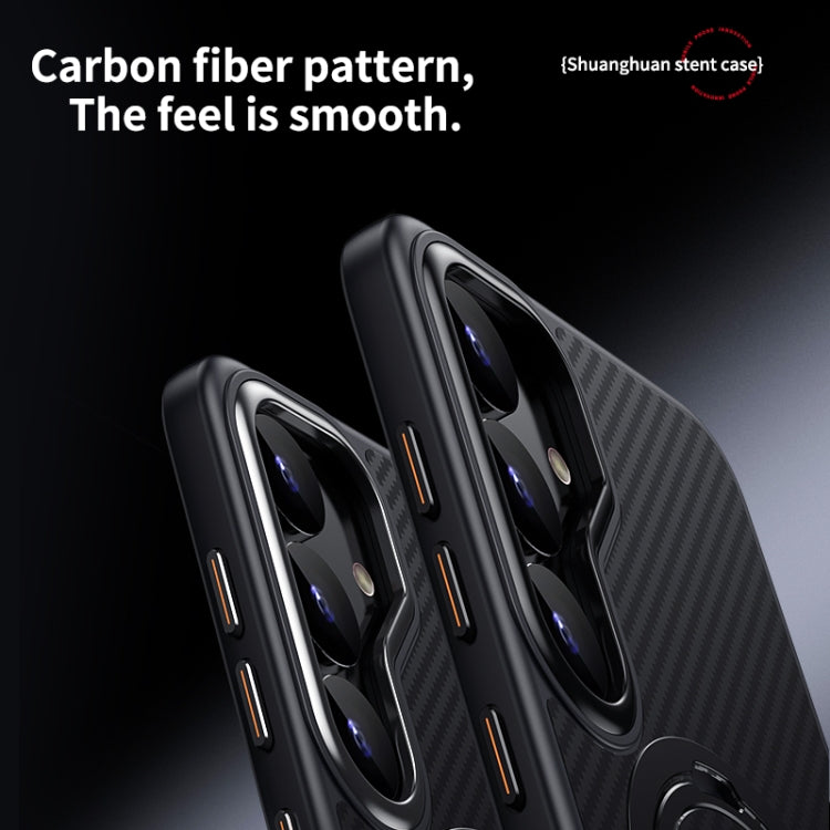 For Samsung Galaxy S25 5G Double Ring MagSafe Holder Carbon Fibre Phone Case(Black) - Galaxy S25 5G Cases by PMC Jewellery | Online Shopping South Africa | PMC Jewellery | Buy Now Pay Later Mobicred