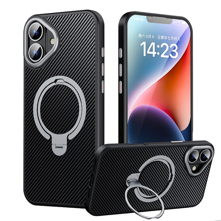 For iPhone 16 Plus Double Ring MagSafe Holder Carbon Fiber Phone Case(Silver) - free shipping - PMC TechLife - Order now!