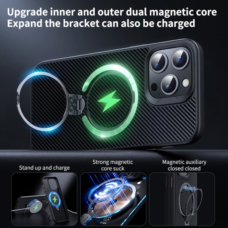 For iPhone 16 Plus Double Ring MagSafe Holder Carbon Fiber Phone Case(Silver) - free shipping - PMC TechLife - Order now!