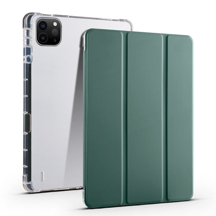 For iPad Air 11 2025 / 2024 3-fold Clear TPU Smart Leather Tablet Case with Pen Slot(Dark Green) - iPad Air 11 2025 / 2024 Cases by PMC Jewellery | Online Shopping South Africa | PMC Jewellery | Buy Now Pay Later Mobicred