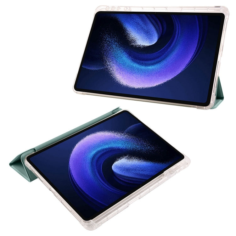 For iPad Air 11 2024 3-fold Clear TPU Smart Leather Tablet Case with Pen Slot(Dark Green) - iPad Air 11 2024 Cases by PMC Jewellery | Online Shopping South Africa | PMC Jewellery | Buy Now Pay Later Mobicred