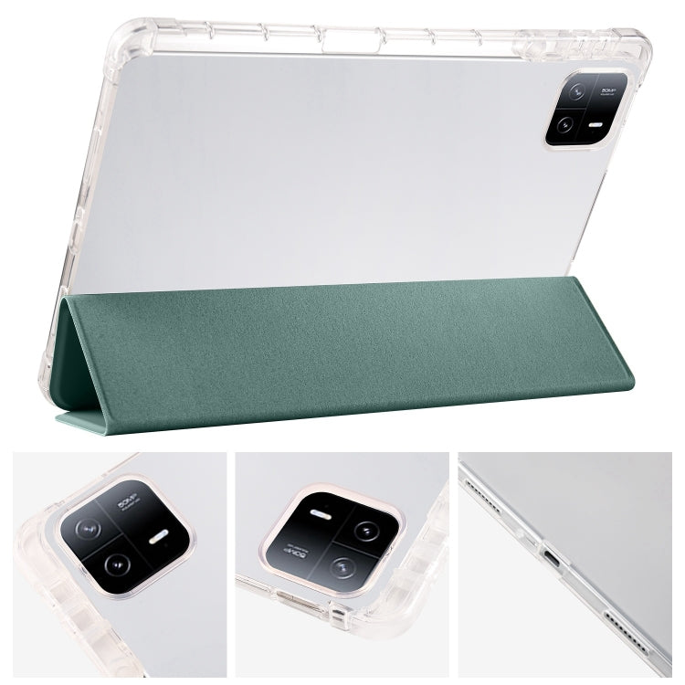 For iPad Air 11 2025 / 2024 3-fold Clear TPU Smart Leather Tablet Case with Pen Slot(Dark Green) - iPad Air 11 2025 / 2024 Cases by PMC Jewellery | Online Shopping South Africa | PMC Jewellery | Buy Now Pay Later Mobicred