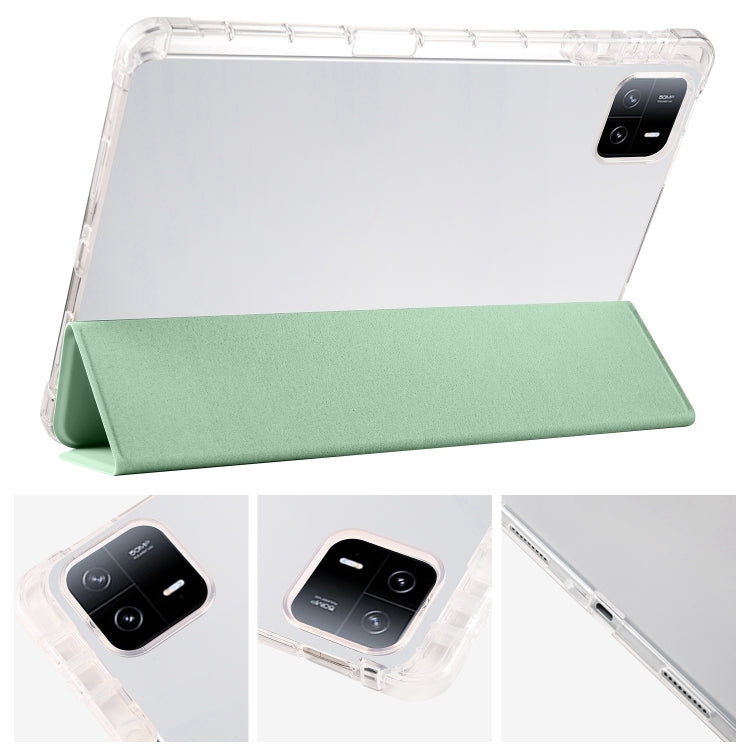 For iPad Air 11 2025 / 2024 3-fold Clear TPU Smart Leather Tablet Case with Pen Slot(Green) - iPad Air 11 2025 / 2024 Cases by PMC Jewellery | Online Shopping South Africa | PMC Jewellery | Buy Now Pay Later Mobicred