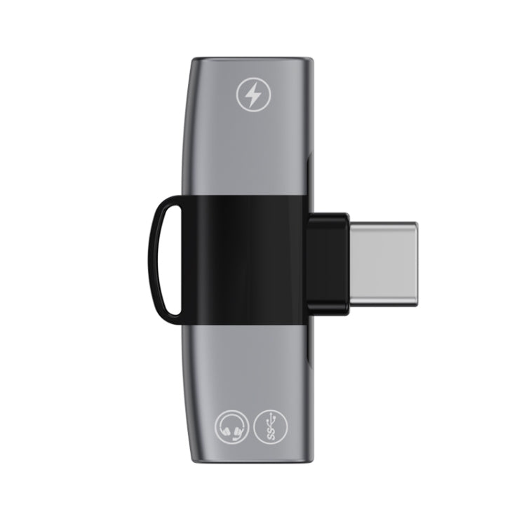 2 in 1 USB-C / Type-C to Dual USB-C / Type-C T-Type Audio Mobile Phone Charging Adapter(Tarnish) - Type-C Adapter by PMC TechLife | Online Shopping South Africa | PMC TechLife | Buy Now Pay Later Mobicred