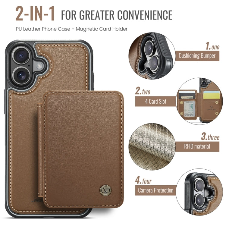 For iPhone 16 Plus JEEHOOD J05 Business Magnetic Style RFID Leather Phone Case(Brown) - iPhone 16 Plus Cases by JEEHOOD | Online Shopping South Africa | PMC Jewellery | Buy Now Pay Later Mobicred