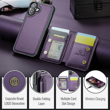 For iPhone 16 JEEHOOD J05 Business Magnetic Style RFID Leather Phone Case(Purple) - iPhone 16 Cases by JEEHOOD | Online Shopping South Africa | PMC Jewellery | Buy Now Pay Later Mobicred