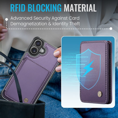 For iPhone 16 JEEHOOD J05 Business Magnetic Style RFID Leather Phone Case(Purple) - iPhone 16 Cases by JEEHOOD | Online Shopping South Africa | PMC Jewellery | Buy Now Pay Later Mobicred