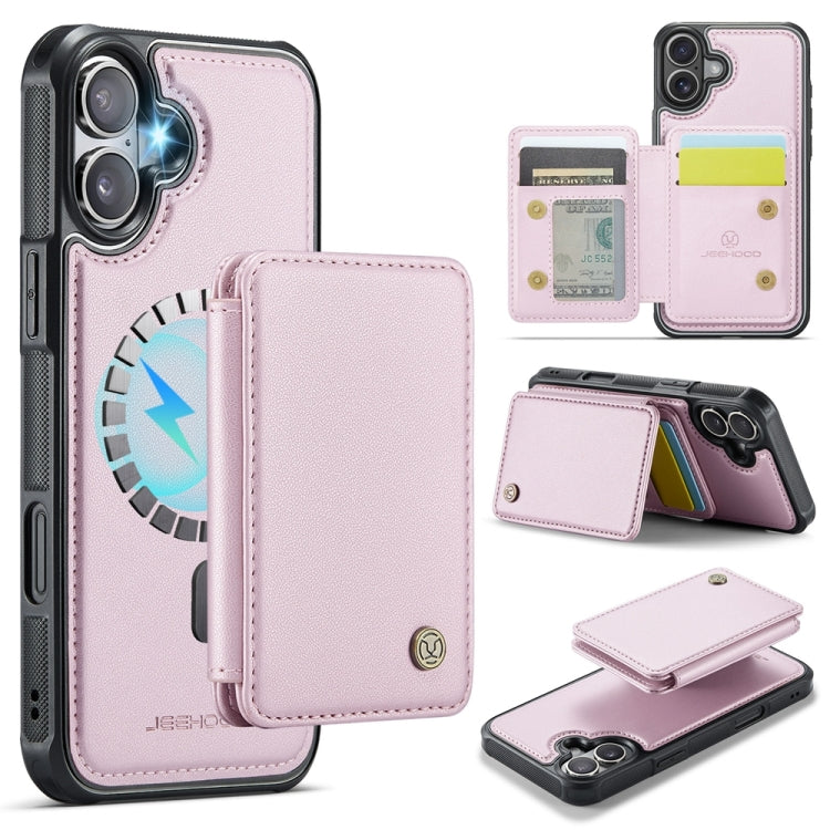 For iPhone 16 JEEHOOD J05 Business Magnetic Style RFID Leather Phone Case(Pink) - iPhone 16 Cases by JEEHOOD | Online Shopping South Africa | PMC Jewellery | Buy Now Pay Later Mobicred