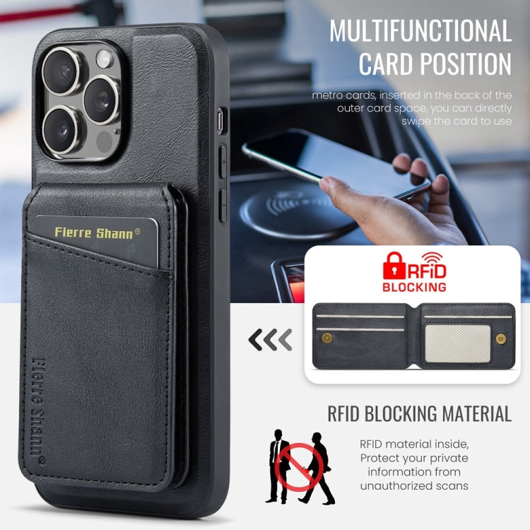 For iPhone 16 Pro Max Fierre Shann Oil Wax Cow Leather Magnetic Card Holder Phone Case(Black) - iPhone 16 Pro Max Cases by FIERRE SHANN | Online Shopping South Africa | PMC Jewellery | Buy Now Pay Later Mobicred