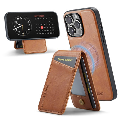 For iPhone 16 Pro Max Fierre Shann Oil Wax Cow Leather Magnetic Card Holder Phone Case(Brown) - iPhone 16 Pro Max Cases by FIERRE SHANN | Online Shopping South Africa | PMC Jewellery | Buy Now Pay Later Mobicred