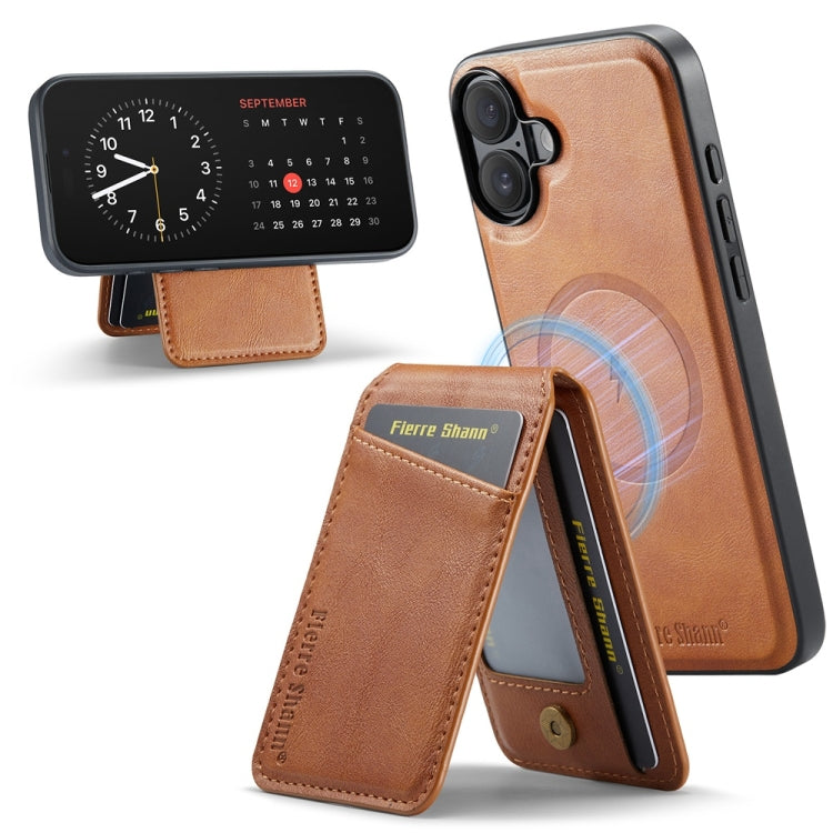 For iPhone 16 Fierre Shann Oil Wax Cow Leather Magnetic Card Holder Phone Case(Brown) - iPhone 16 Cases by FIERRE SHANN | Online Shopping South Africa | PMC Jewellery | Buy Now Pay Later Mobicred