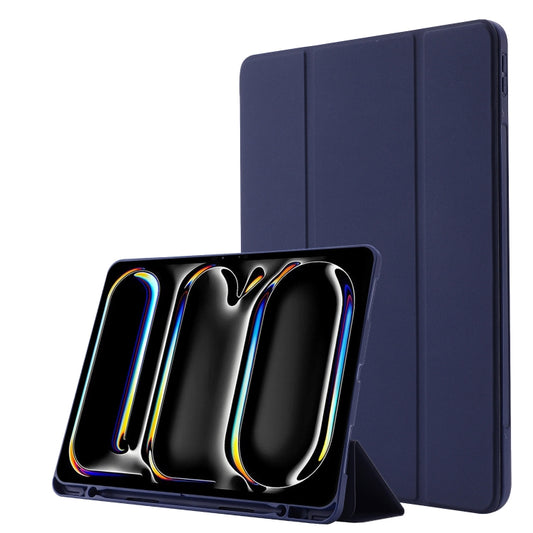 For iPad Pro 13 2024 Skin Feel Tri-fold Leather Tablet Case with Pen Slot(Dark Blue) - iPad Pro 13 2024 Cases by PMC Jewellery | Online Shopping South Africa | PMC Jewellery | Buy Now Pay Later Mobicred