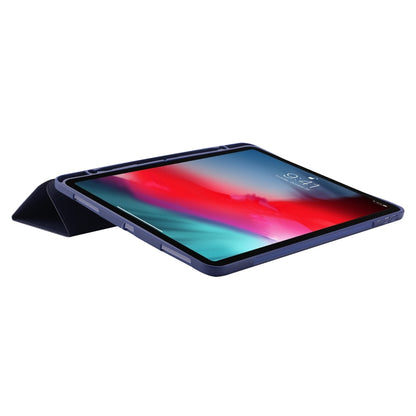 For iPad Air 11 2025 / 2024 Skin Feel Tri-fold Leather Tablet Case with Pen Slot(Dark Blue) - iPad Air 11 2025 / 2024 Cases by PMC Jewellery | Online Shopping South Africa | PMC Jewellery | Buy Now Pay Later Mobicred