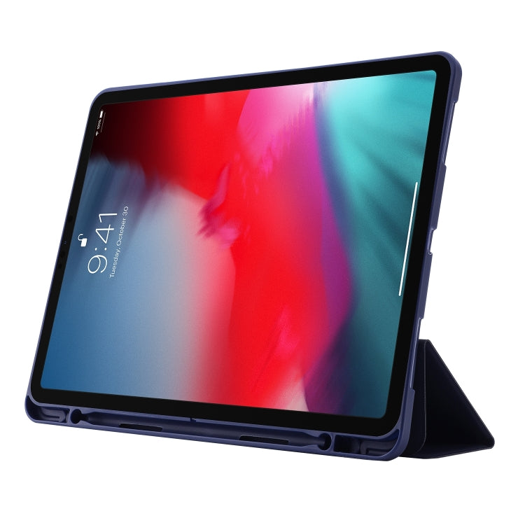 For iPad Air 13 2025 / 2024 Skin Feel Tri-fold Leather Tablet Case with Pen Slot(Dark Blue) - iPad Air 13 2025 / 2024 Cases by PMC Jewellery | Online Shopping South Africa | PMC Jewellery | Buy Now Pay Later Mobicred