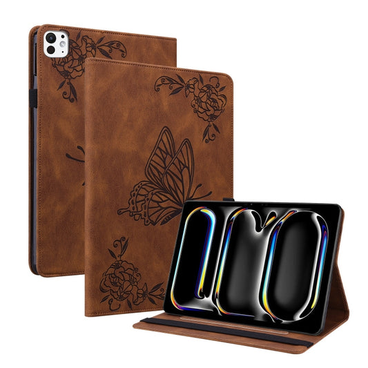 For iPad Pro 11 2024 Butterfly Flower Embossed Leather Tablet Case(Brown) - iPad Pro 11 2024 Cases by PMC Jewellery | Online Shopping South Africa | PMC Jewellery | Buy Now Pay Later Mobicred