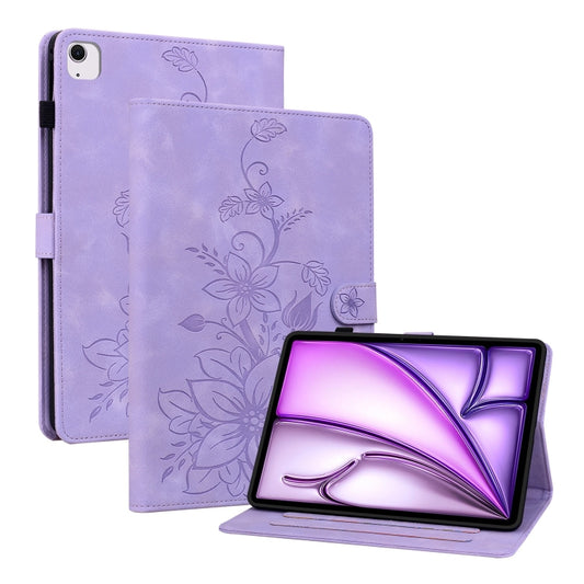 For iPad Air 13 2024 Lily Embossed Leather Smart Tablet Case(Purple) - iPad Air 13 2024 Cases by PMC Jewellery | Online Shopping South Africa | PMC Jewellery | Buy Now Pay Later Mobicred