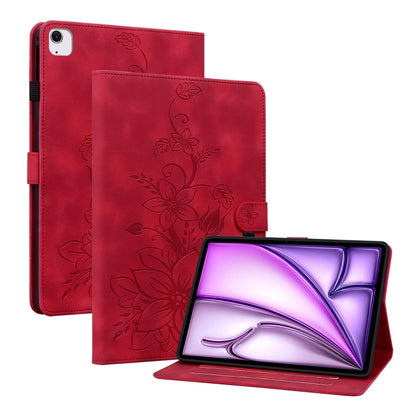 For iPad Air 13 2024 Lily Embossed Leather Smart Tablet Case(Red) - iPad Air 13 2024 Cases by PMC Jewellery | Online Shopping South Africa | PMC Jewellery | Buy Now Pay Later Mobicred