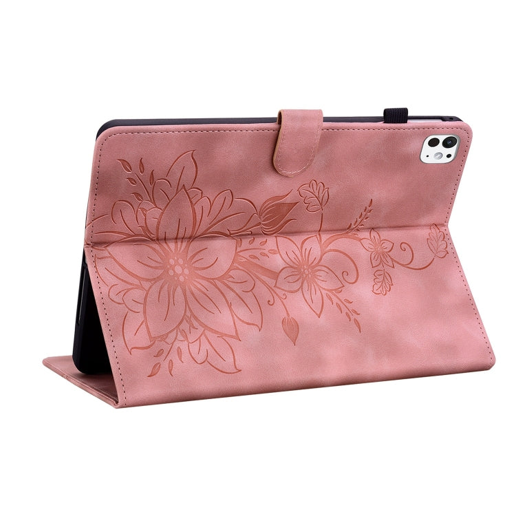 For iPad Pro 11 2024 Lily Embossed Leather Smart Tablet Case(Pink) - iPad Pro 11 2024 Cases by PMC Jewellery | Online Shopping South Africa | PMC Jewellery | Buy Now Pay Later Mobicred