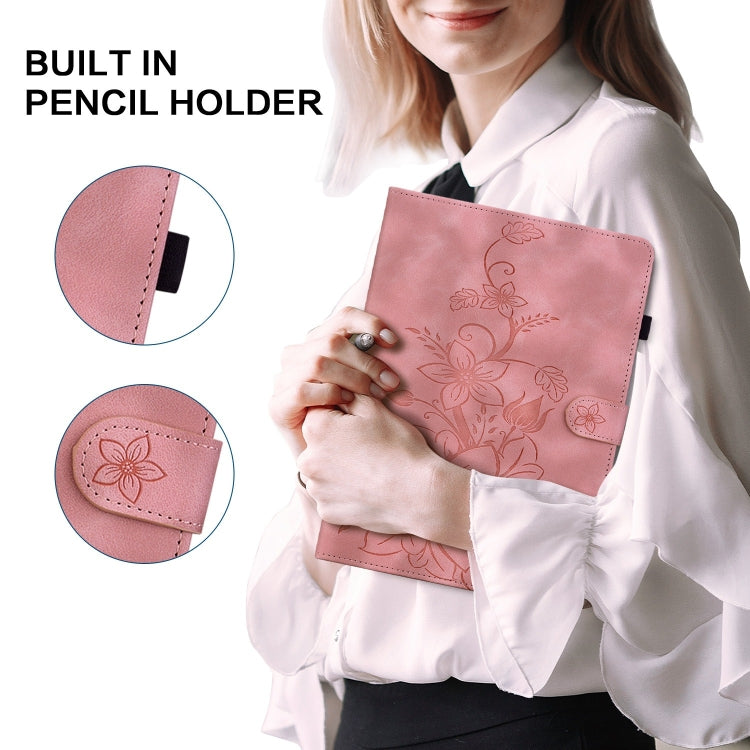 For iPad Pro 11 2024 Lily Embossed Leather Smart Tablet Case(Pink) - iPad Pro 11 2024 Cases by PMC TechLife | Online Shopping South Africa | PMC TechLife | Buy Now Pay Later Mobicred