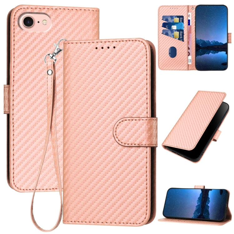 For iPhone SE 2024 YX0070 Carbon Fiber Buckle Leather Phone Case with Lanyard(Pink) - More iPhone Cases by PMC Jewellery | Online Shopping South Africa | PMC Jewellery | Buy Now Pay Later Mobicred