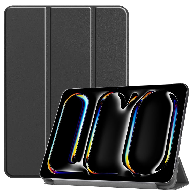 For iPad Pro 11 2024 Custer Pure Color 3-Fold Holder Smart Leather Tablet Case(Black) - iPad Pro 11 2024 Cases by PMC TechLife | Online Shopping South Africa | PMC TechLife | Buy Now Pay Later Mobicred
