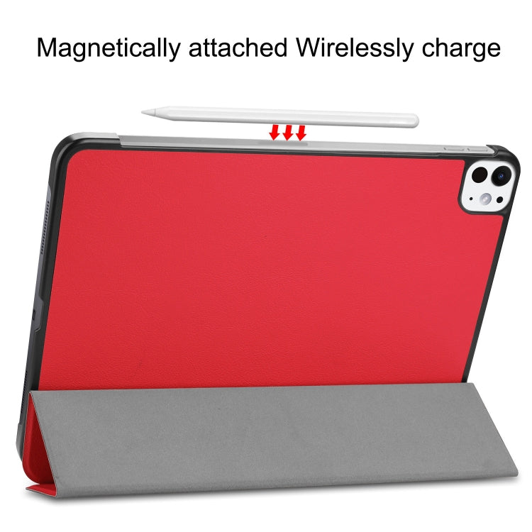 For iPad Pro 11 2024 Custer Pure Color 3-Fold Holder Smart Leather Tablet Case(Red) - iPad Pro 11 2024 Cases by PMC TechLife | Online Shopping South Africa | PMC TechLife | Buy Now Pay Later Mobicred